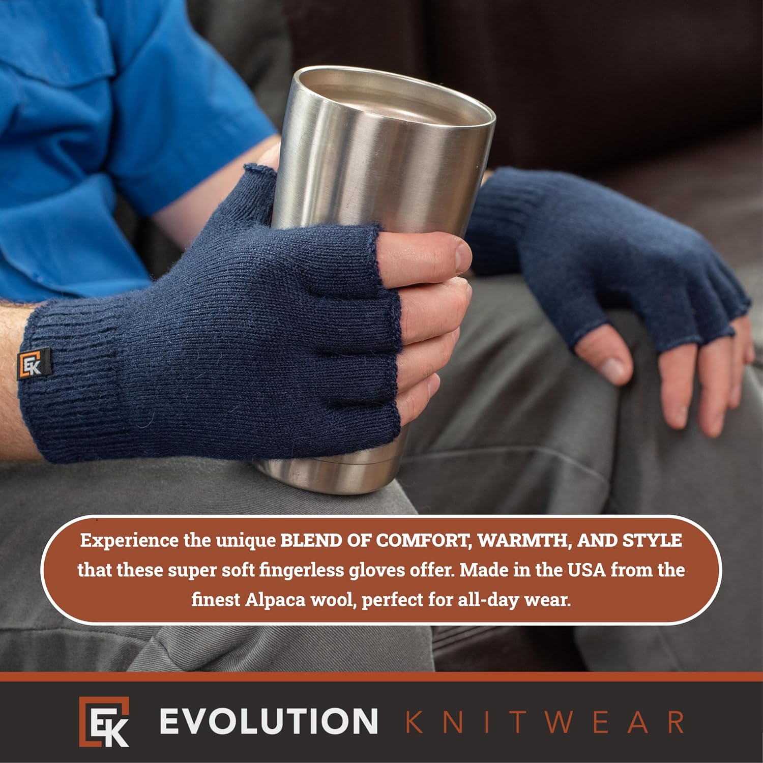 Evolution Knitwear Alpaca Knit Fingerless Gloves - Made in the USA - Super Soft Baby Alpaca - Large