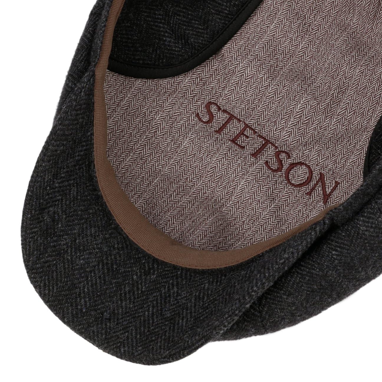 Stetson Hatteras Classic Ear Flaps Flatcap Schirmmütze Fischgrätmuster Wollcap Ohrenschutz Made in EU Herren Herbst Winter
