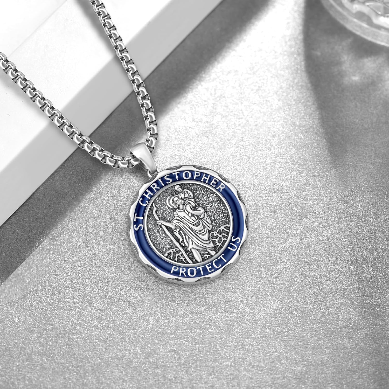 925 Sterling Silver St Christopher Necklace for Men, Saint Pendant Travel Protection Jewelry, St Christopher Medal Catholic Necklace Gift for Women Men - Image 3