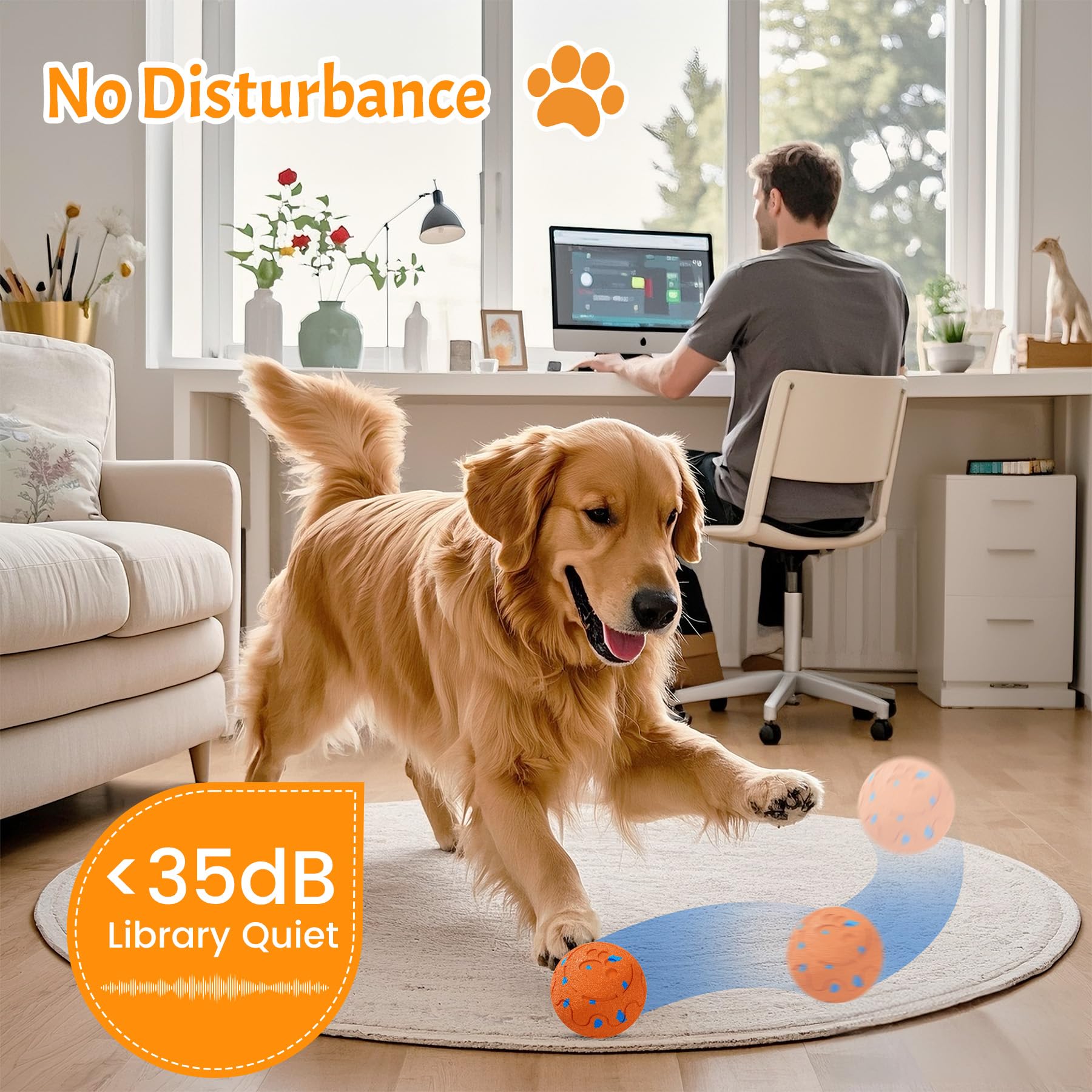 Jouet interactif pour chien, jouet pour chien à mouvement automatique et roulant avec 3 modes, balle intelligente activée par le mouvement pour chiens M/L, rechargeable par USB, E-TPU résistant à la