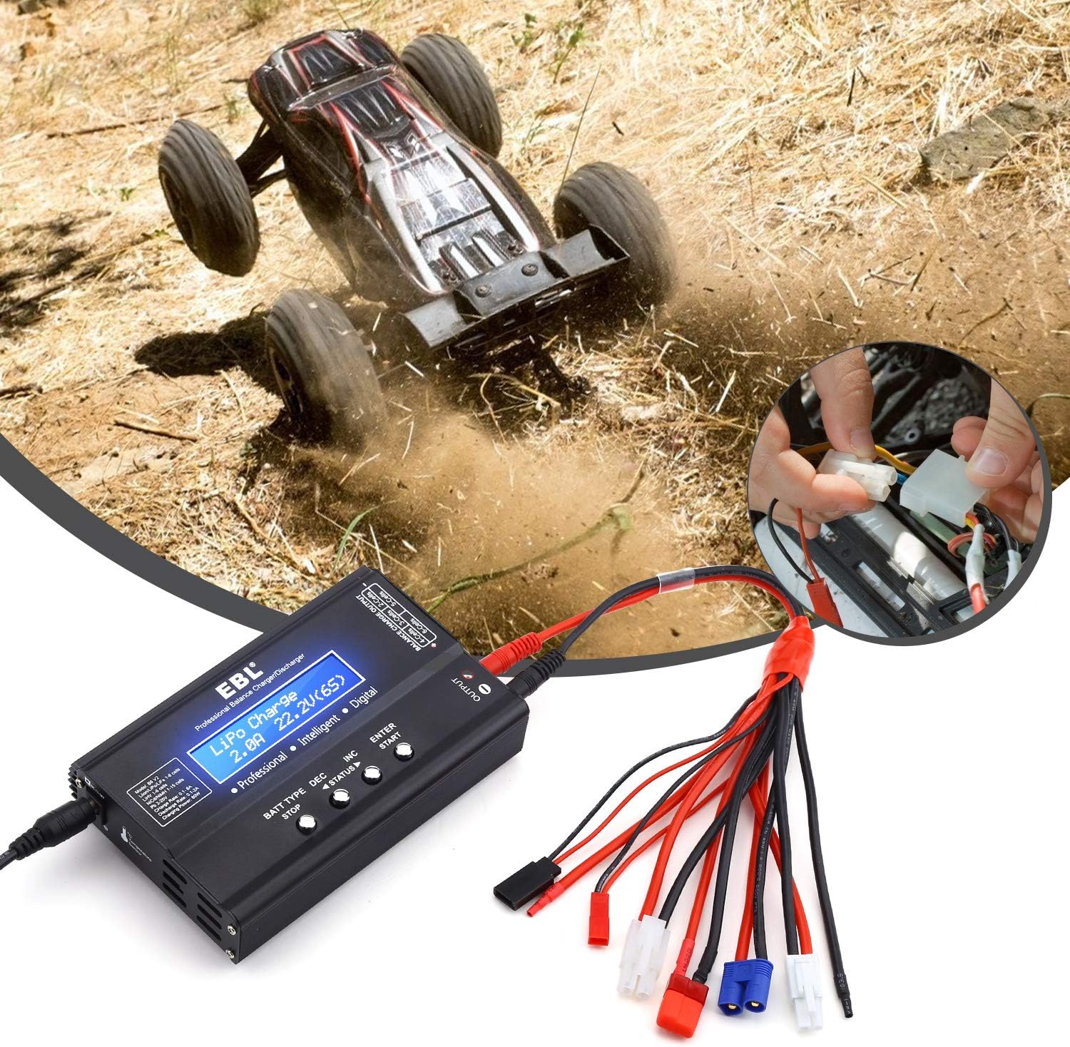 EBL 1S-6S Lipo Battery Charger Balance Charger Discharger RC Battery Charger for Li-PO/NiMH/NiCD/Li-Fe/LiHV/Li-ion Battery Packs with Deans/Tamiya/JST/EC3/HiTec Connectors Cable Power Supply : Toys & Games