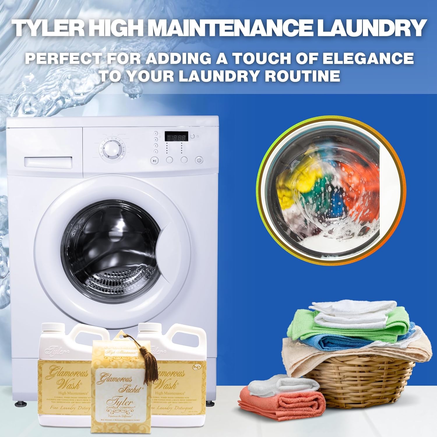 Worldwide Nutrition Bundle: Tyler Candle Company High Maintenance Laundry Pack - 2 Bottles of 16oz Glamorous Wash Laundry Detergent, 1 Pack of 4 Dryer Sheet Sachets & Multi-Purpose Key Chain