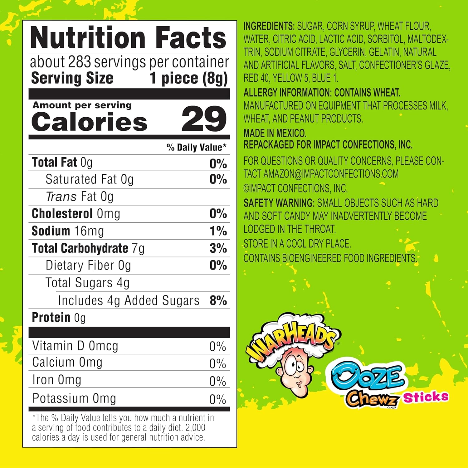 WARHEADS - Sour Ooze Chewz Sticks - Individually Wrapped, Chewy Candy with Sour Filling - Mango, Strawberry, Green Apple, Black Cherry, Watermelon & Blue Raspberry Flavors - 5 lb. Bulk Bag