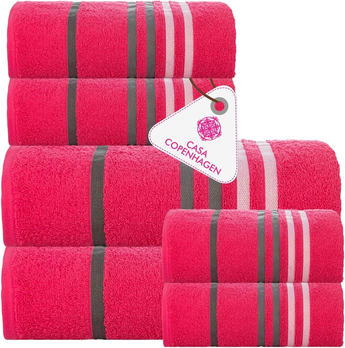 CASA COPENHAGEN Exotic Designed in Denmark 525 GSM Hotel & Spa Kitchen & Bath Set of 6 Egyptian Cotton Towels - 2 Bath Towels, 2 Hand Towels, 2 Washcloths - Pink