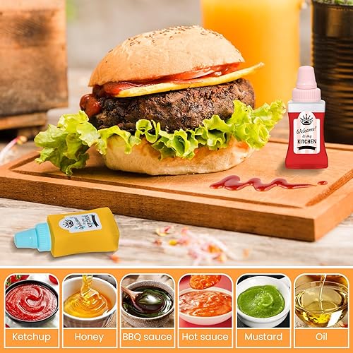 Miniatura 4 de RONRONS Mini botella de ketchup de 0.8 fl oz, botellas pequeñas para condimentos, contenedor de salsa de plástico para lonchera, accesorios de caja