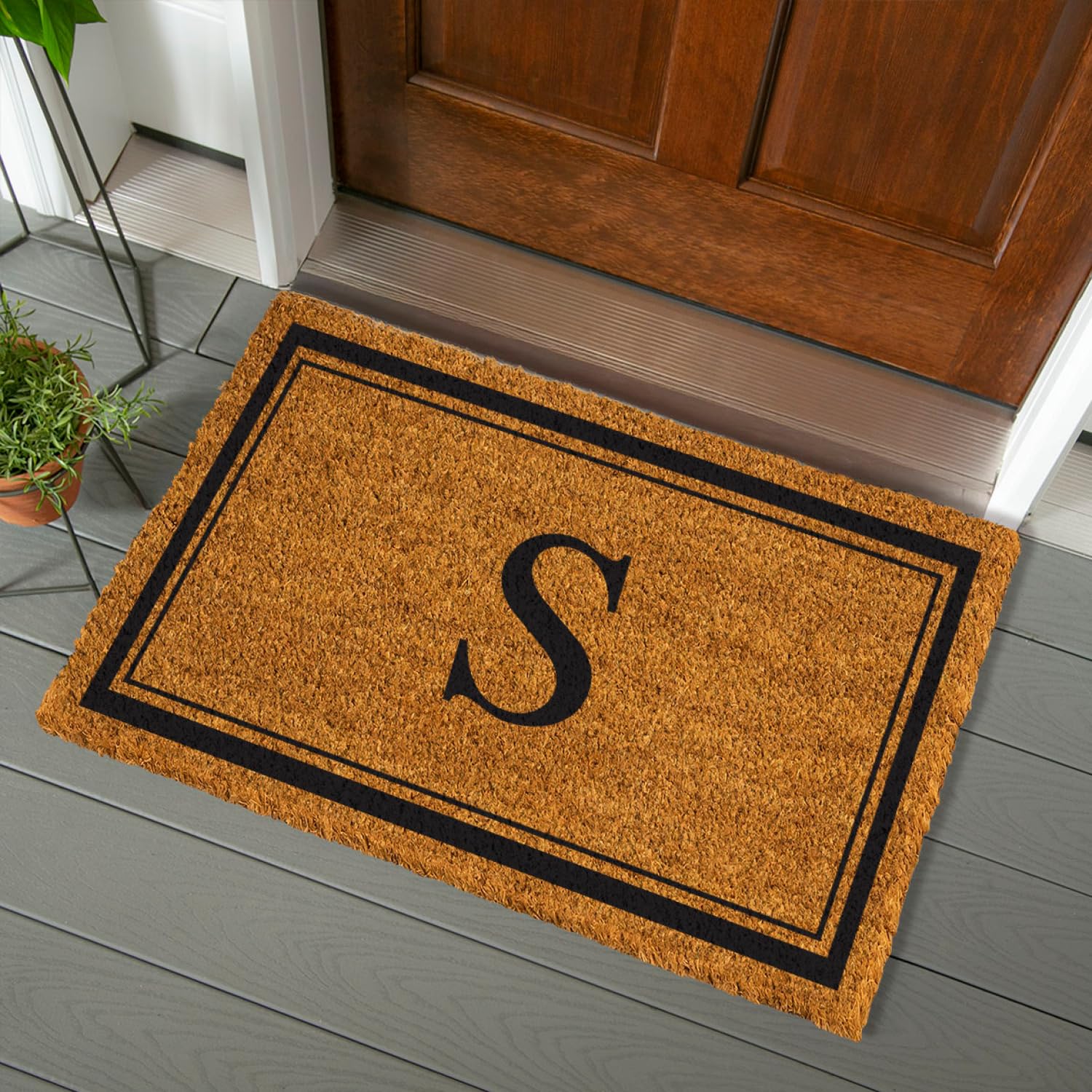 Evergreen Monogram Large Coir Doormat, 36x24 Inches Front Door Mat for Outdoor Indoor Entrance, Welcome Mat, Non Slip Doorway Mat for Home Decor
