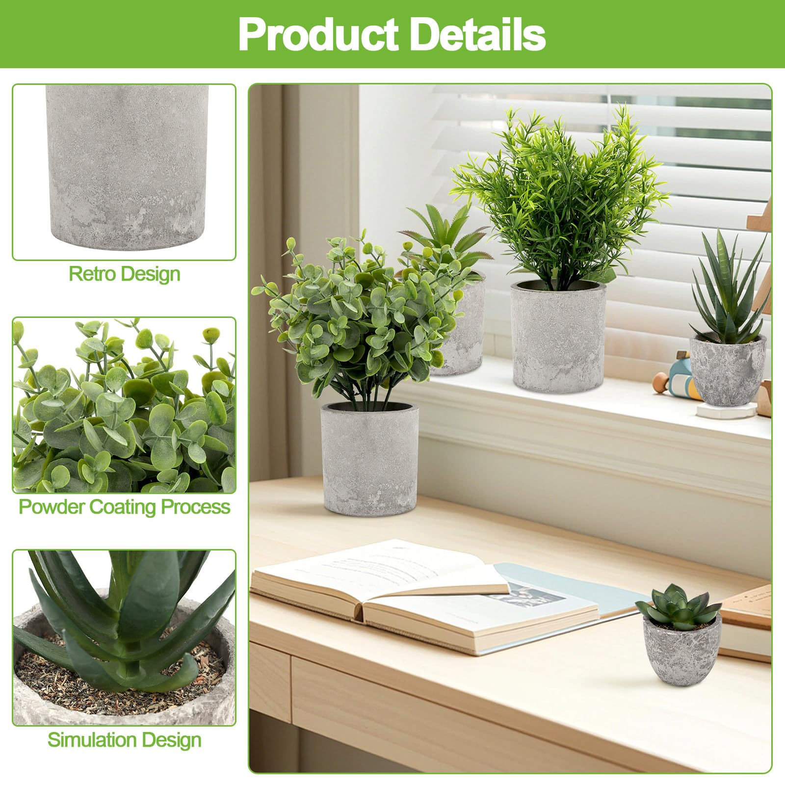5 Pezzi Piccole Piante Artificiali In Vaso Plastica, Piante Finte da Interno, Piantine Finte Decorative con Vasetto, Piantina Finta, Succulenti Artificiali, Pianta Artificiale per Interni, Vaso Verdi