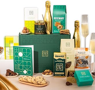 Hug in a Box, with Love Vegan Gift Hamper Basket, Luxury Gourmet Gifts for Women, Men, Couples, with Vegan Chocolate by EDEN & CO - Plus 1 Prosecco