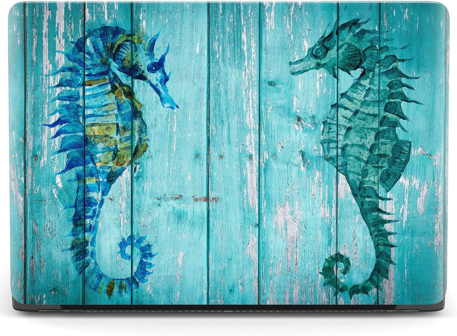 Mertak Hard Case Compatible with MacBook Pro 16 14 Air 15 13 inch M3 M2 M1 Mac 2024 2023 2022 2018 Shell Nautical Cover Wood Touch Bar Print Blue Ocean Seahorse Laptop Sea Fish Protective Girly