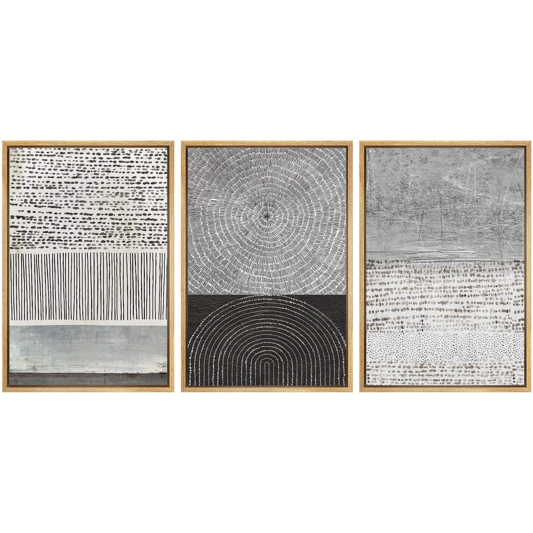 SIGNWIN Framed Canvas Print Wall Art Set Blue White Grunge Geometric Pattern Abstract Shapes Cozy Neutral Decorative Contemporary Minimal for Living Room, Bedroom, Office - 24"x36"x3 Natural — view 145