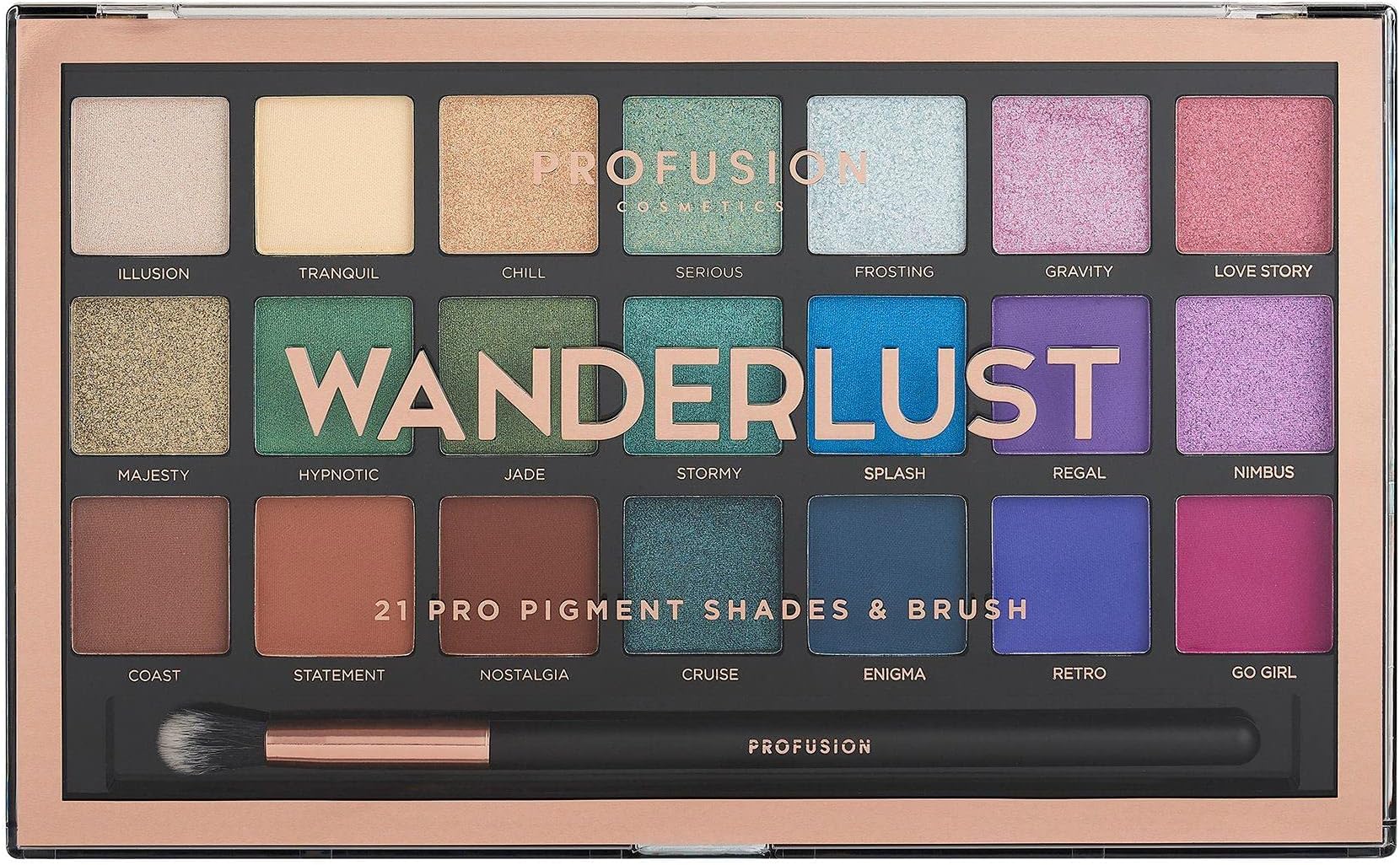 Profusion Cosmetics 21 Shade Eyeshadow Palette Collection & Brush, Wanderlust