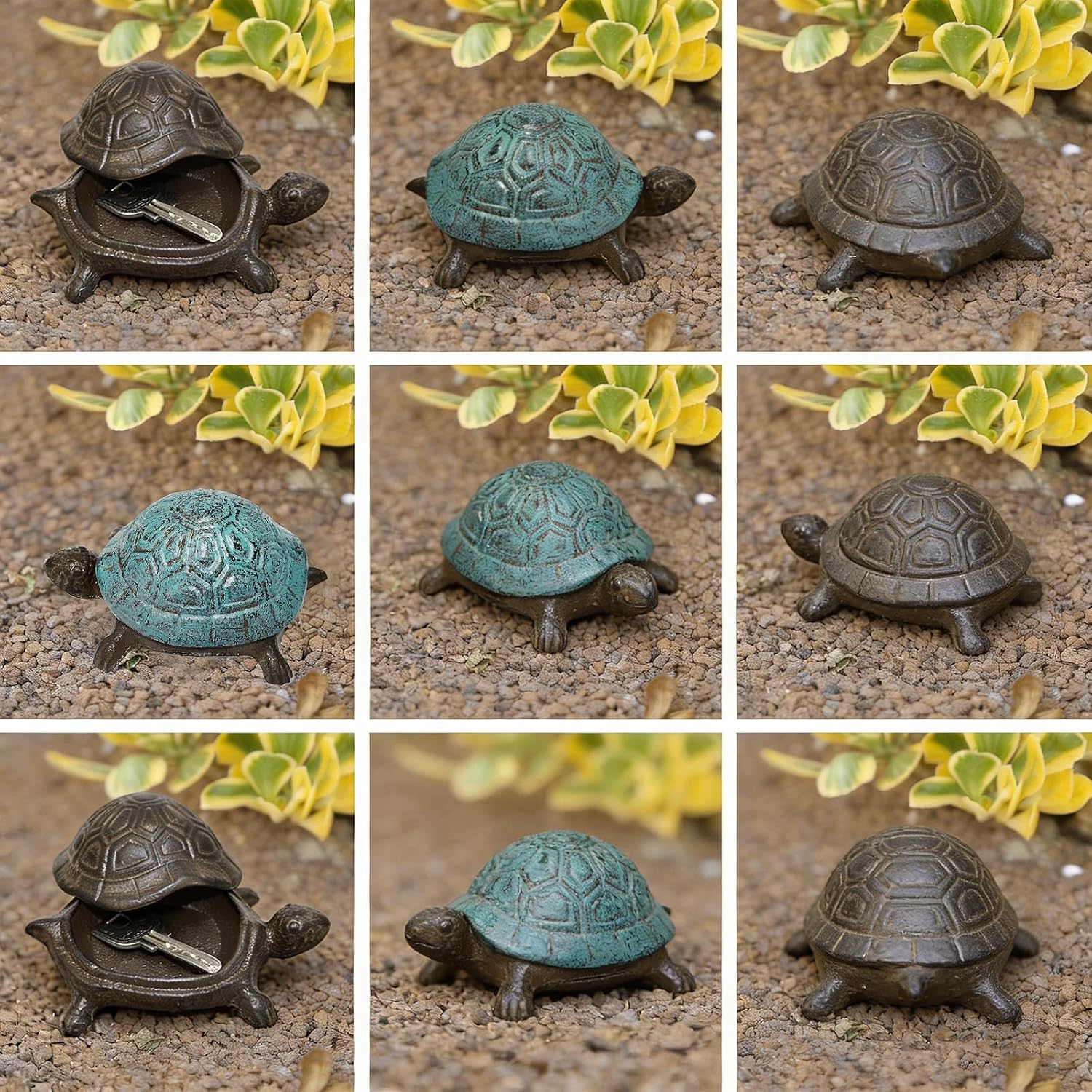 2 Pcs Spare Key Hider Outside Cast Iron Turtle Hidden Key Holder for Outdoor Yard Patio Garden Decoration Trinket Storage Box