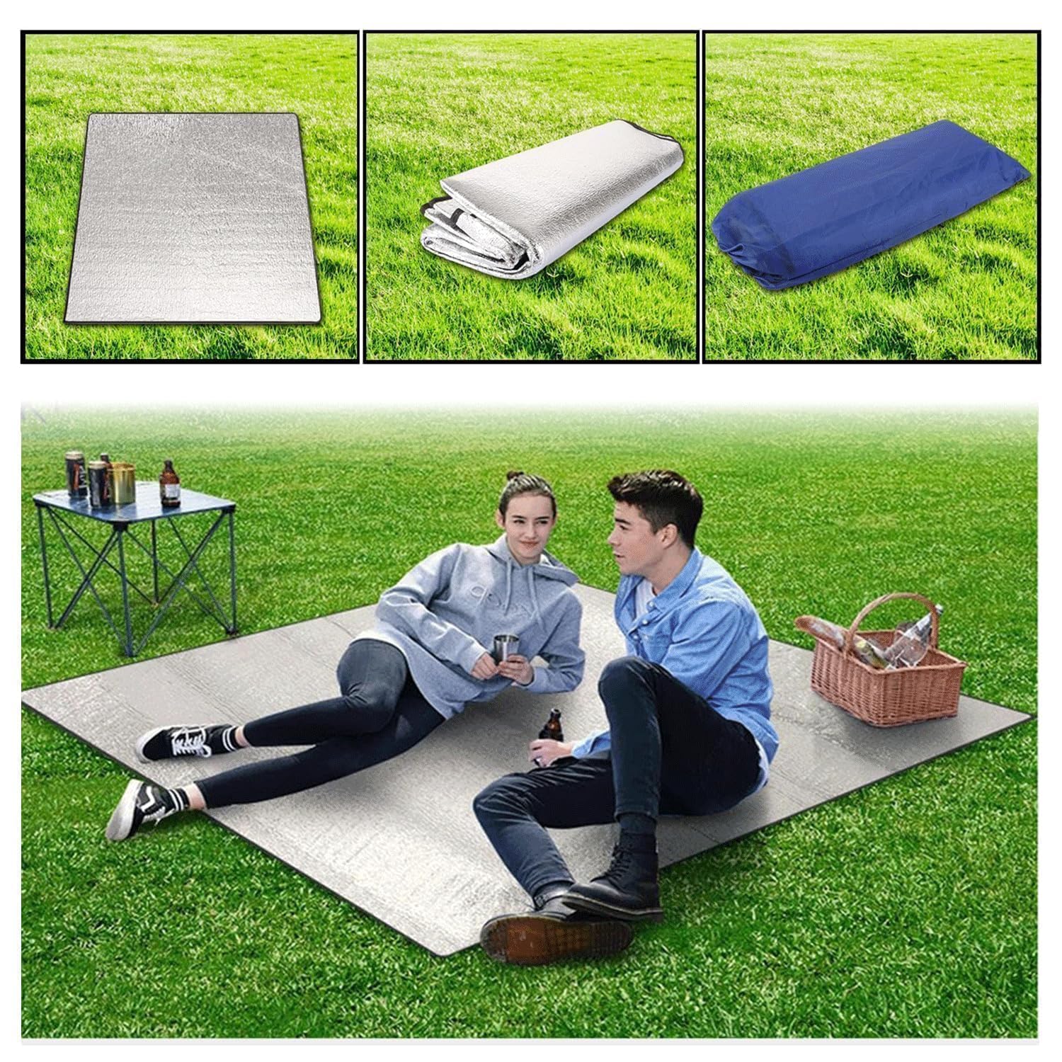 200 cm x 200 cmCoperta da Campeggio Foglio di Alluminio, Cuscino Sedile Pieghevole,Tappetino in Schiuma daCampeggio,Tappetino per Dormire in Schiuma,perCampeggio,Spiaggia,Escursionismo,Yoga