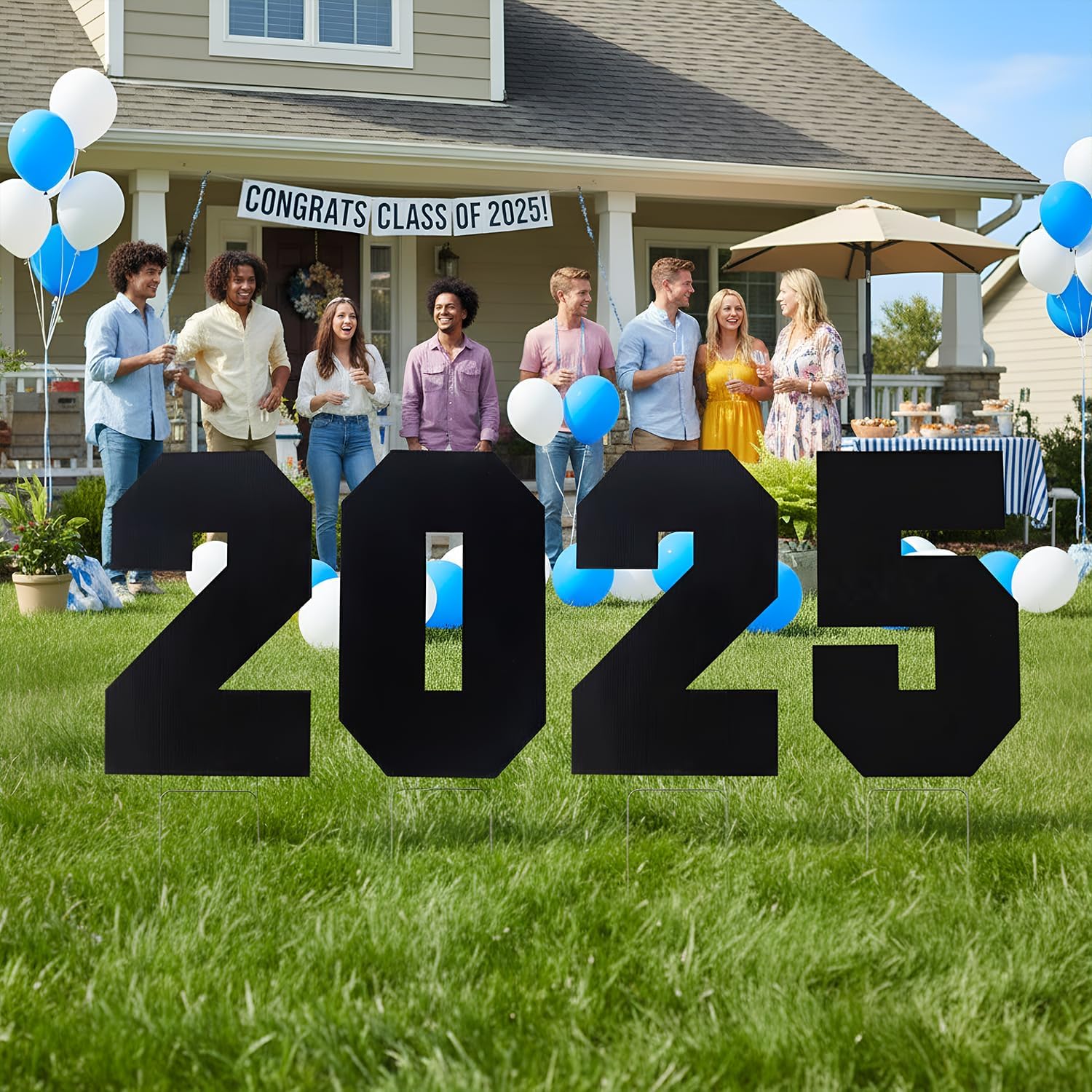 Fun Express 12 1/2" x 25" 2025 Black Plastic Outdoor Yard Signs- 4 Pc.