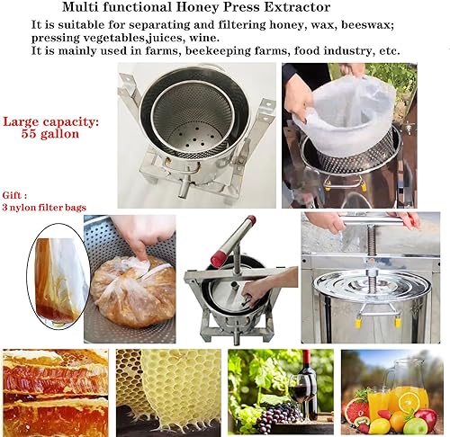Miniatura 7 de Prensa de miel Extractor de cera Máquina de cera de acero inoxidable Prensa de miel Máquina de cera de abeja manual Prensa de miel de abeja grande