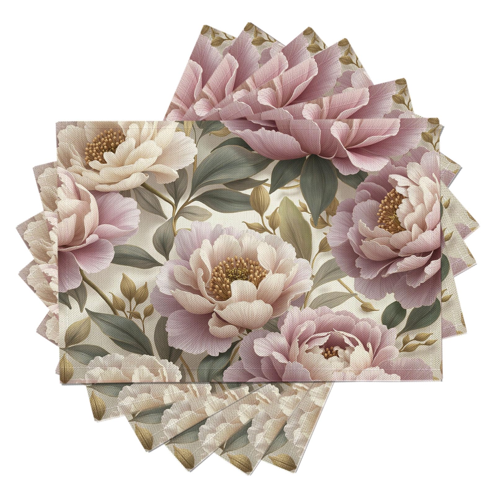 Set de table imperméable et antidérapant en lin vintage motif pivoine lavable pour repas de famille