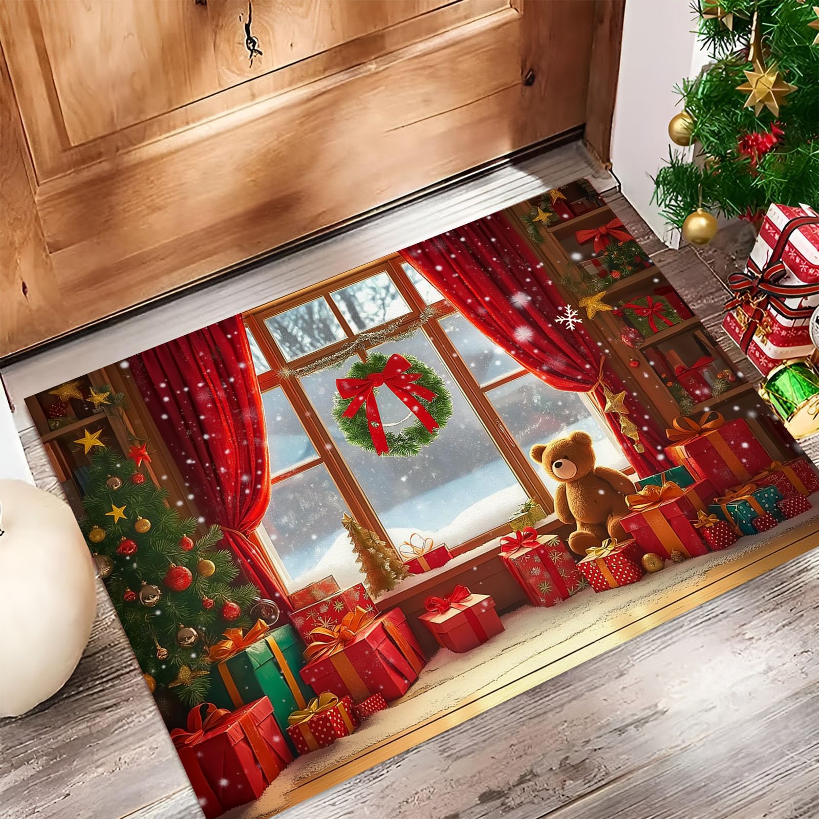 Tapis antidérapant de Noël rouge vif pour stopper les sols glissants