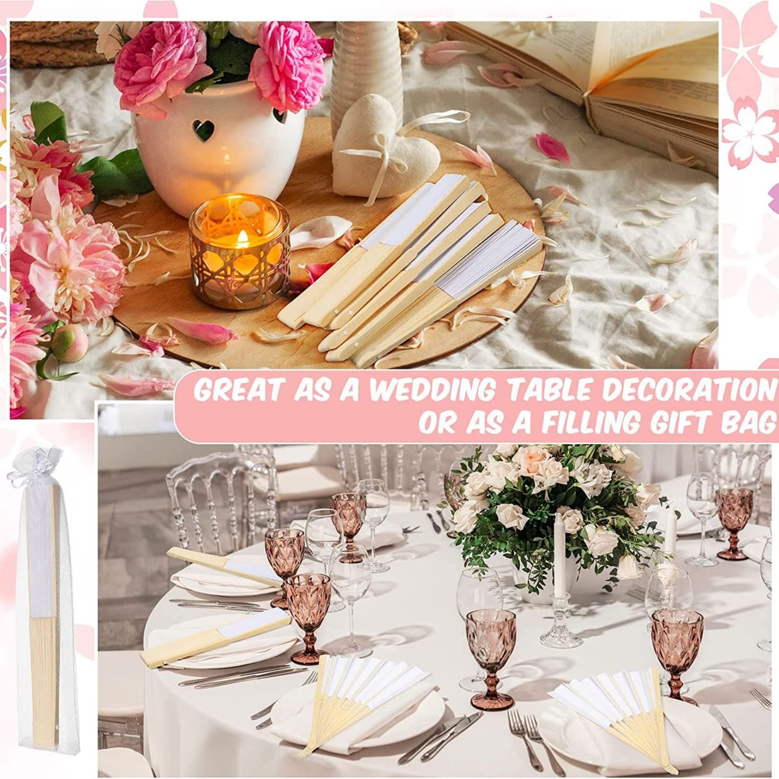 Ler Abanico Boda para Invitados Personalizados,abanicos de Madera y Tela Blancos,Abanico pequeño para Bolso pequeño,Detalles de Boda para Invitados (E,20 PCS)