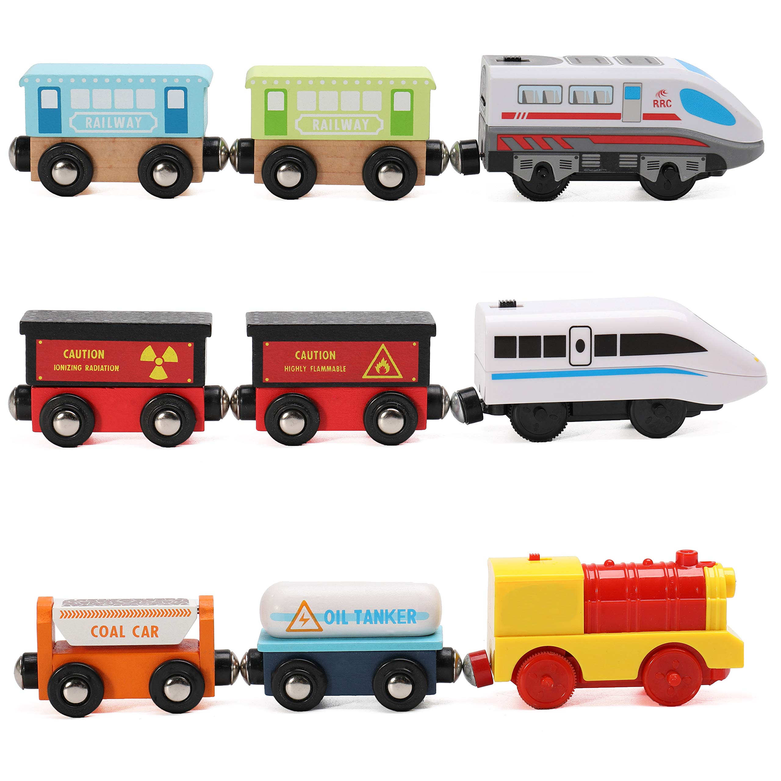 Buy On Track USA Wooden Trains Set Motorized Action Trains, 9 Piece