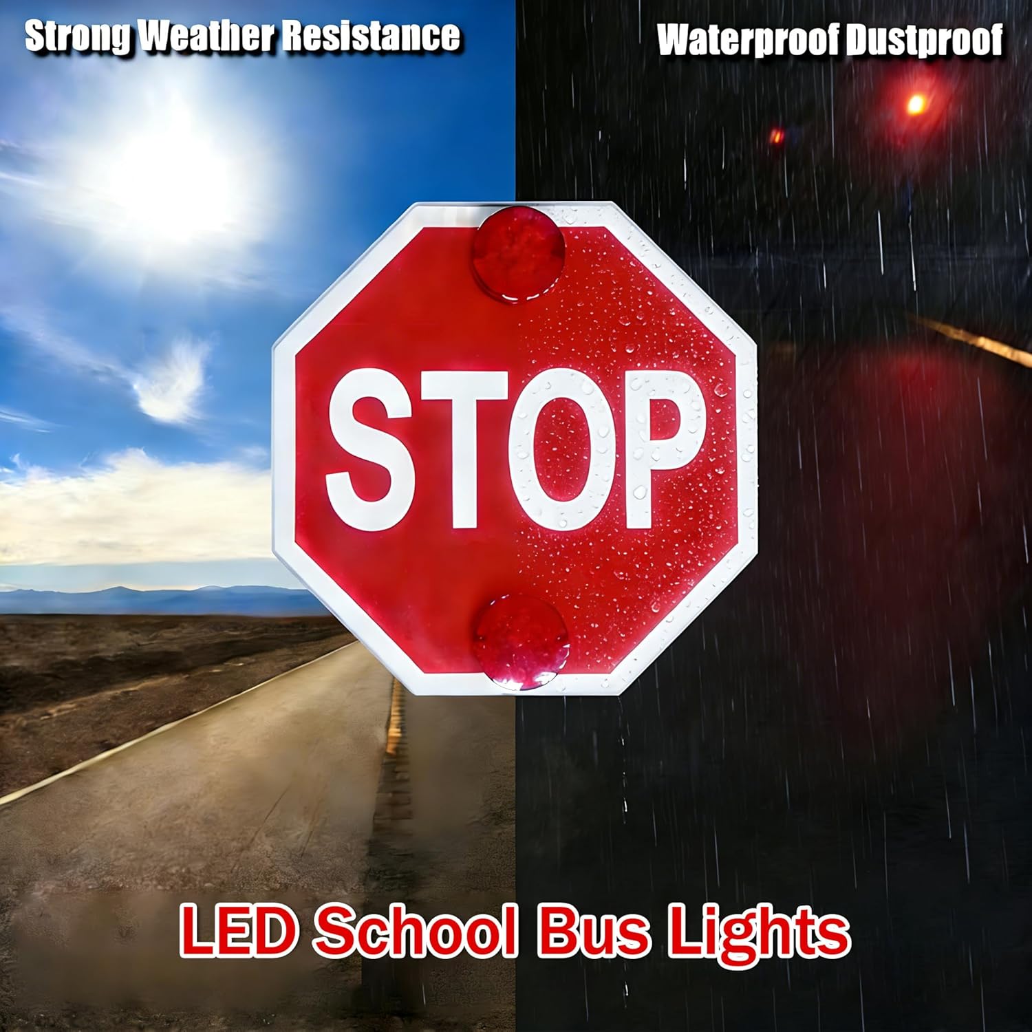School Bus Stop Arm Signal with Electronic Controller – Double Sided LED Flashing Stop Sign, High Visibility Indicator Lights with Metal Frame for Enhanced Traffic Safety 12V-White