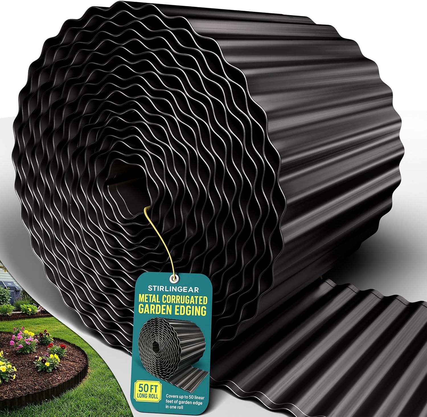 50FT Rustproof Black Corrugated Metal Landscape Edging - Flexible Garden Border for Flower Beds, Lawns, Driveways & Walkways