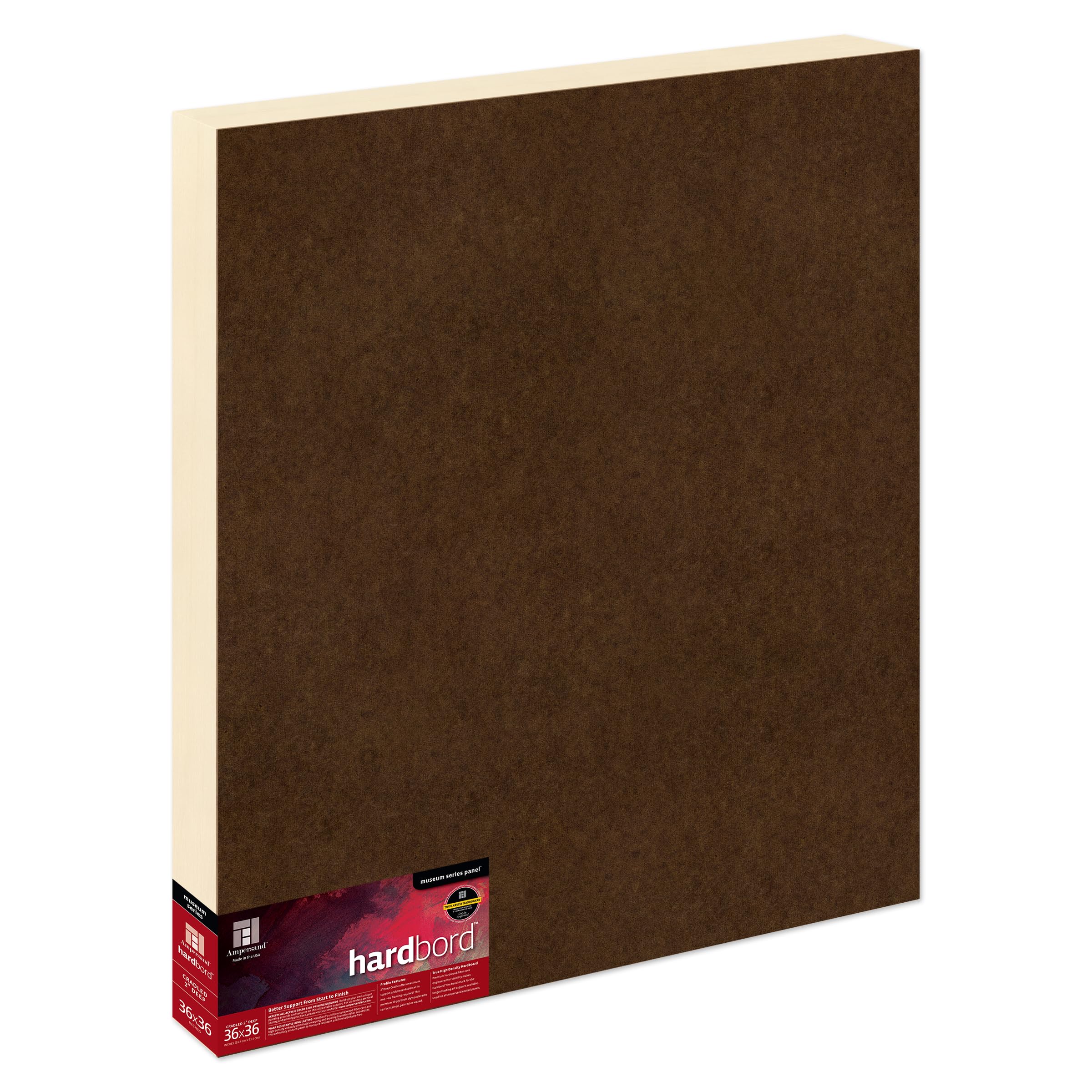 Ampersand Art Supply Hardboard Wood Painting Panel: Museum Series Hardbord, 36" x 36", 2 Inch Cradled Profile