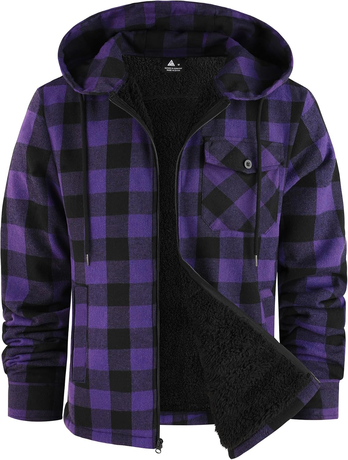 ZITY Mens Cotton Plaid Shirts Jacket Flannel Fleece Lined Hoodies Sherpa Zip Up Hoodie with Pocket