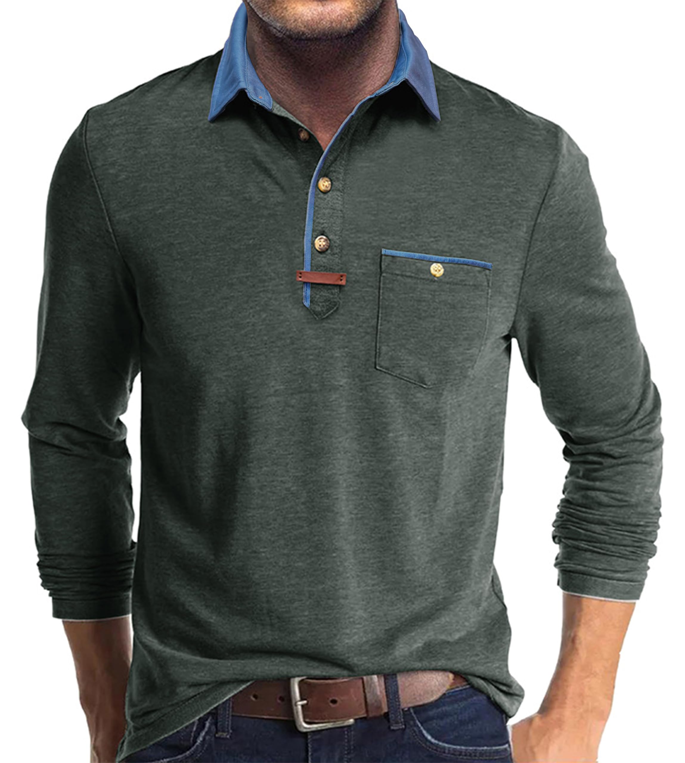 Poloshirt Herren Langarm Leichtes Langarmshirt Mit Tasche Polo Klassisches Herbst Winter Kragen Shirts Herren Mit Polokragen Casual Polo Hemd