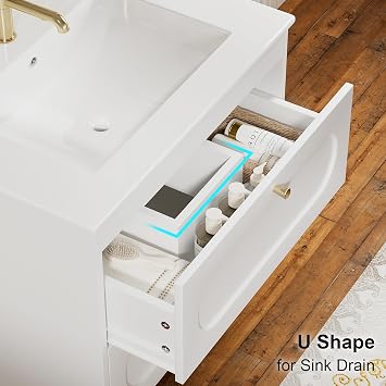 Under Sink Bathroom Cabinet,Bathroom Vanity Units with Basin,Wall Hung Vanity Unit with Wash Basin Ceramic Sink, 2 Drawer Cloakroom Under Sink Storage Cabinet,Wall Mounted 600 mm