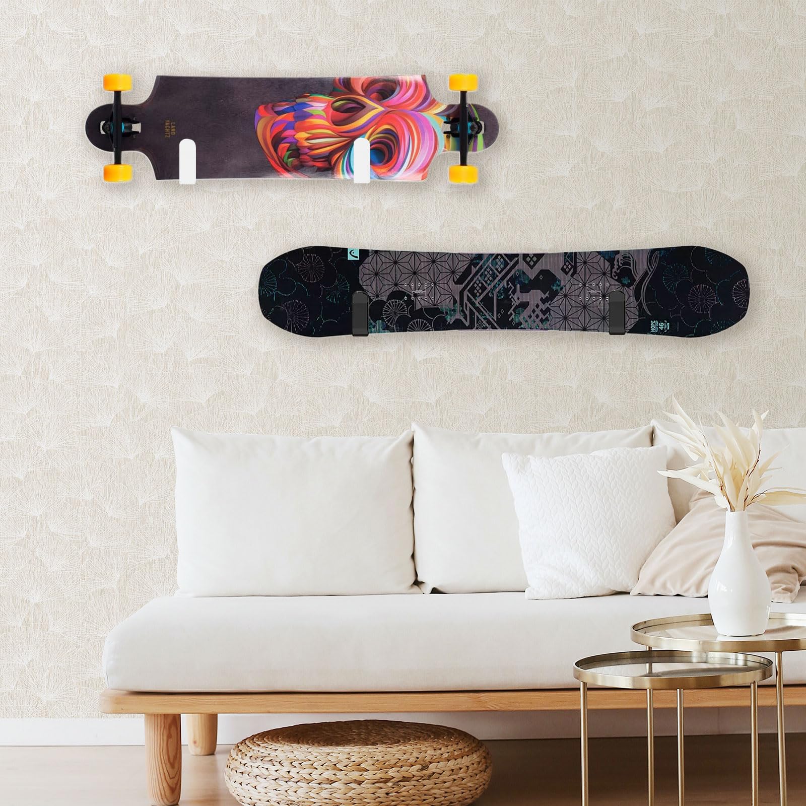Soporte de Pared para Snowboard Horizontal Estante de Exhibición para Longboards, Snowboards, Tablas de Surf
