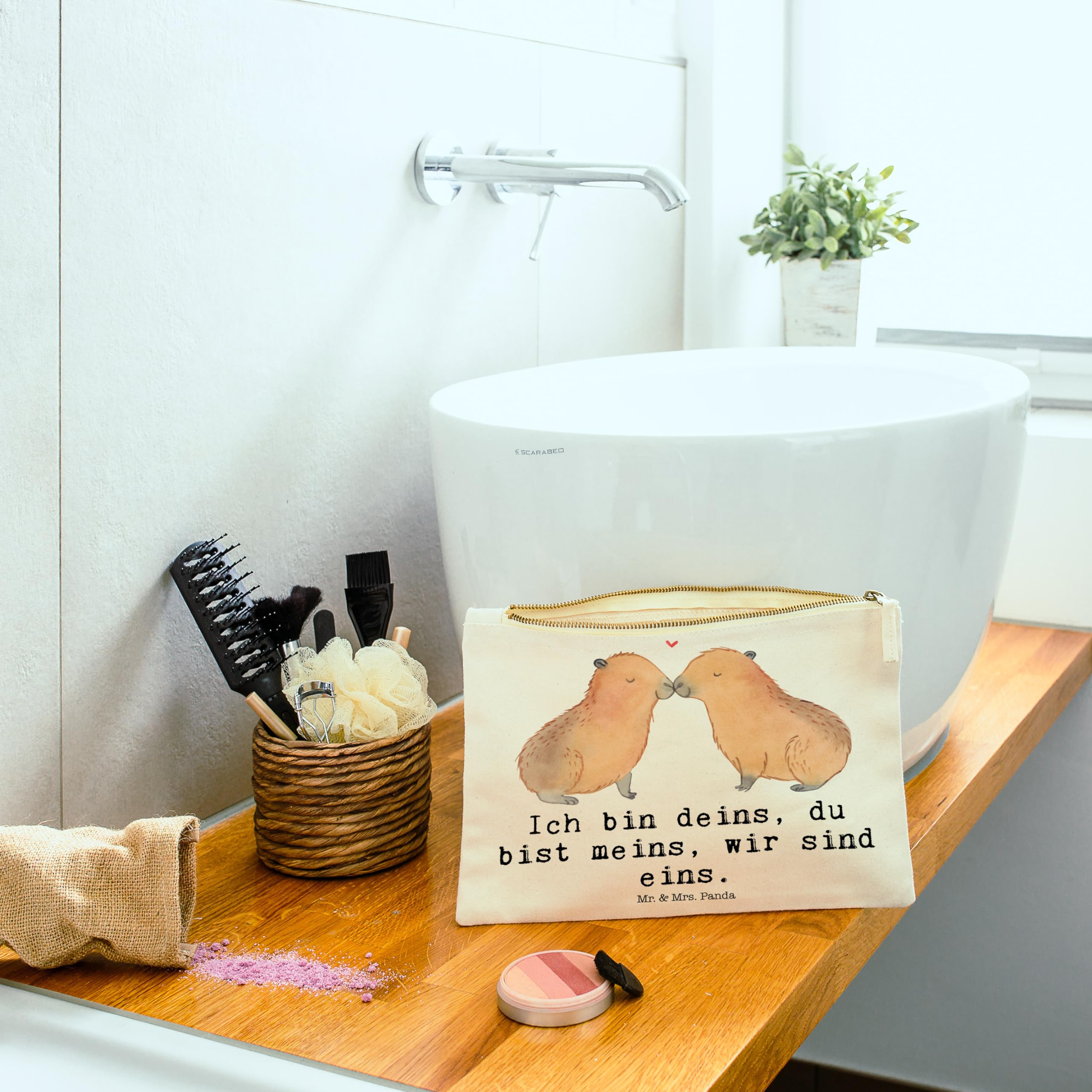 Mr. & Mrs. Panda Kulturbeutel Capybara Liebe Grösse XL Große - Geschenk, Pouch, Mäppchen, kosmetiktäschchen, Liebesspruch, Kulturtasche, Tiermotive, Geschenkidee, Paar, Valentinstag, Kosmetiktasche