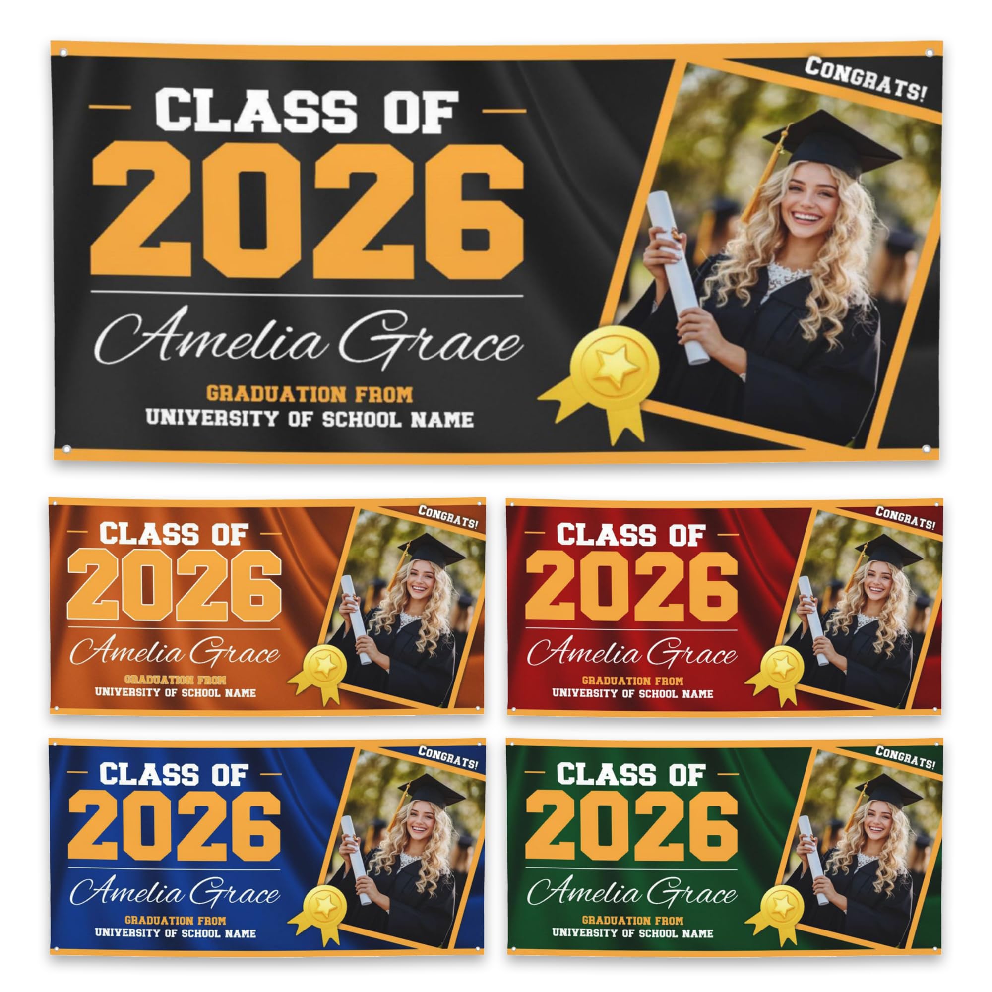 Personalized Graduation Banner,Class Of 2026 With Photos Name,Custom Graduation Gifts Decor Supplies,Yard Decorations For Party Background S 24 * 47