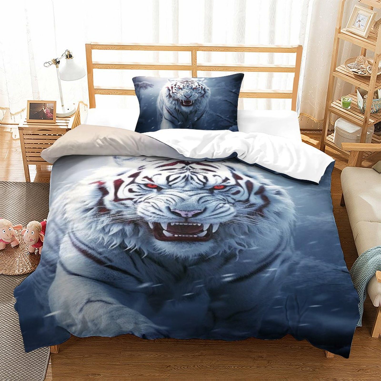 Parure de lit tigre 3D en microfibre pour décoration chambre enfant single