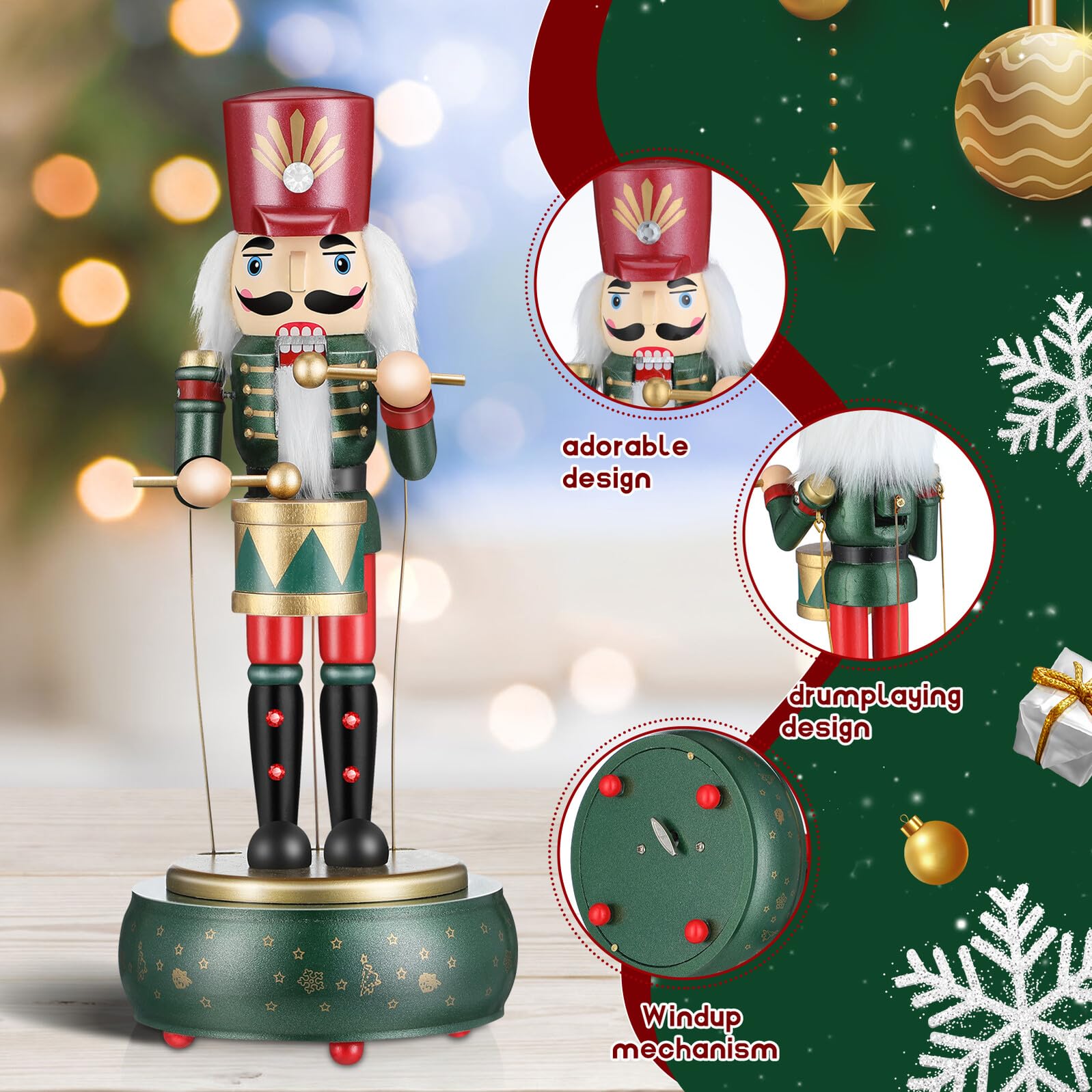 VICASKY Figura Tradizionale Carillon 32 Cm in Legno Decorazione Natalizia per Centro Tavola e Stufa