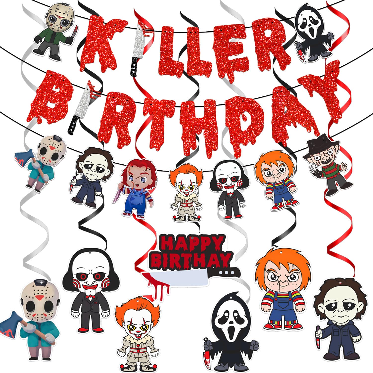 14PCS Scream Halloween Birthday Decorations Kit - Spooky Party Decor With Bat Stickers & Banner