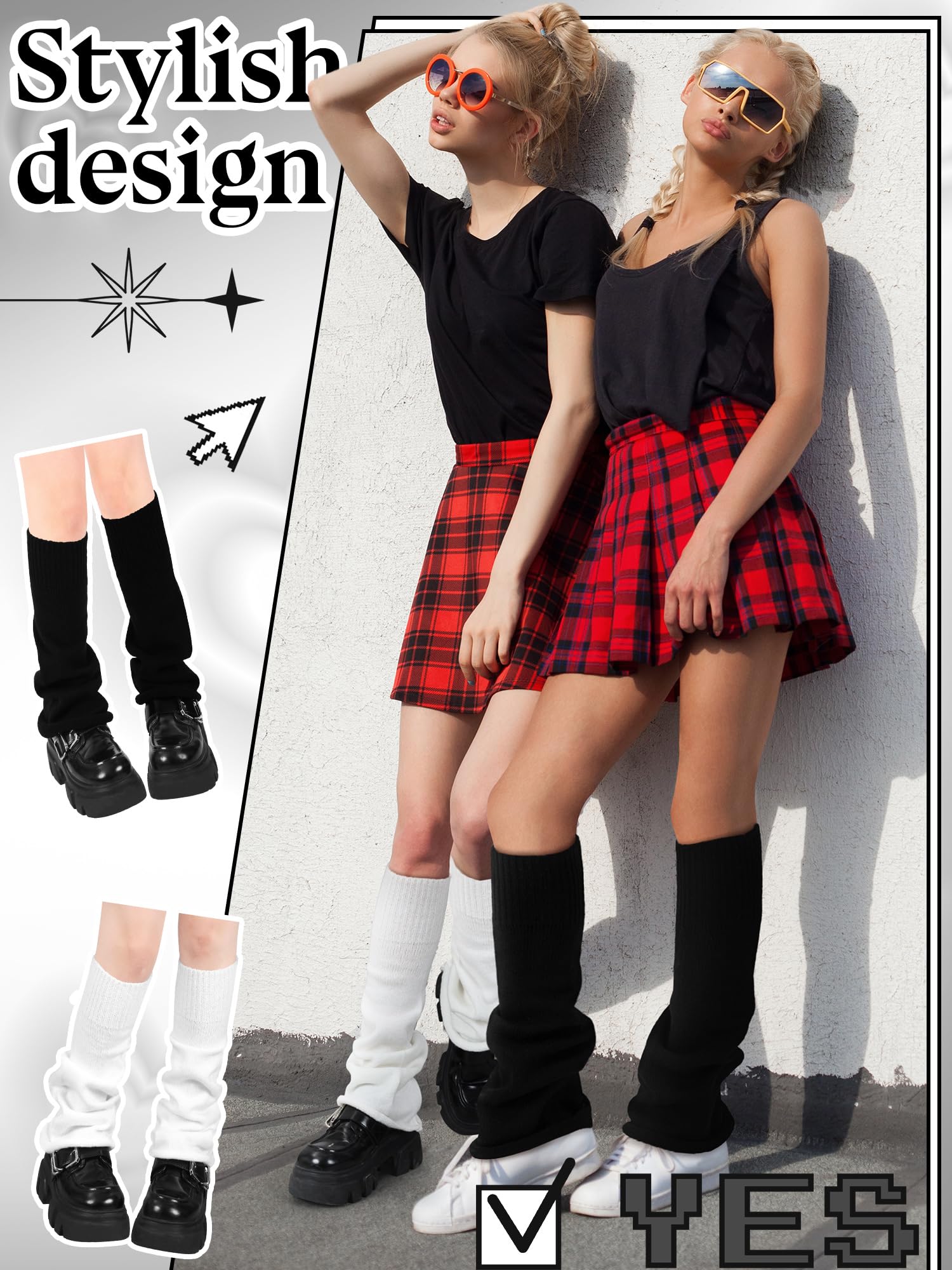 Geyoga 6 Pairs Y2k Accessories Harajuku Winter Leg Warmers Girls Gyaru Japan Kawaii Leg Warmers Goth Lolita Knit Boot Socks: Spider Web