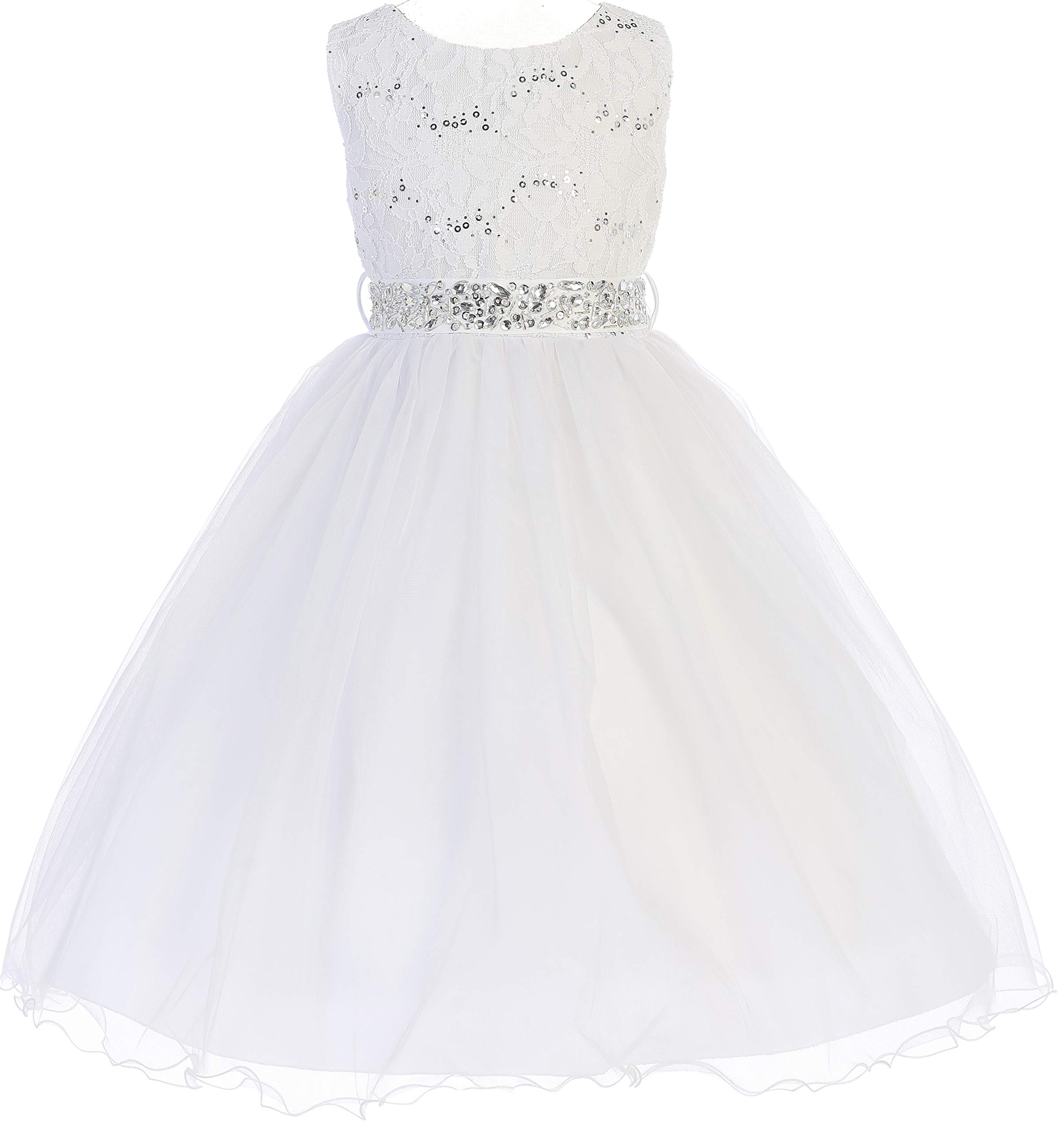 BNY CornerGlitter Sequined Bodice Double Layer Tulle Rhinestone Easter Flower Girl Dress