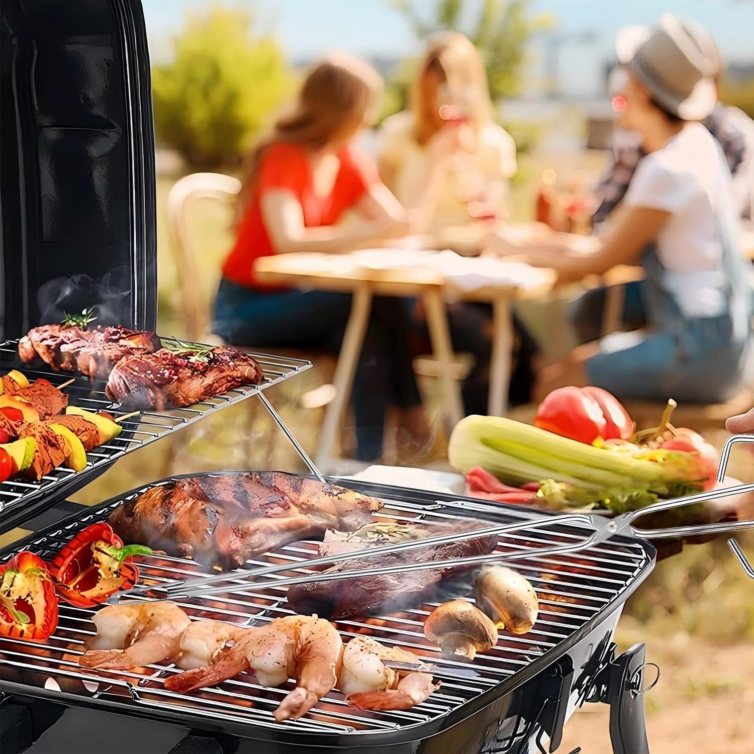 Tissting Pinces à Ciseaux Extra Longues, Pinces à Barbecue D'extérieur en Acier Inoxydable de 55 cm, Pinces à Ciseaux Longues de Cuisine, Pince à Charbon de Bois à Poignée Étendue, Pince