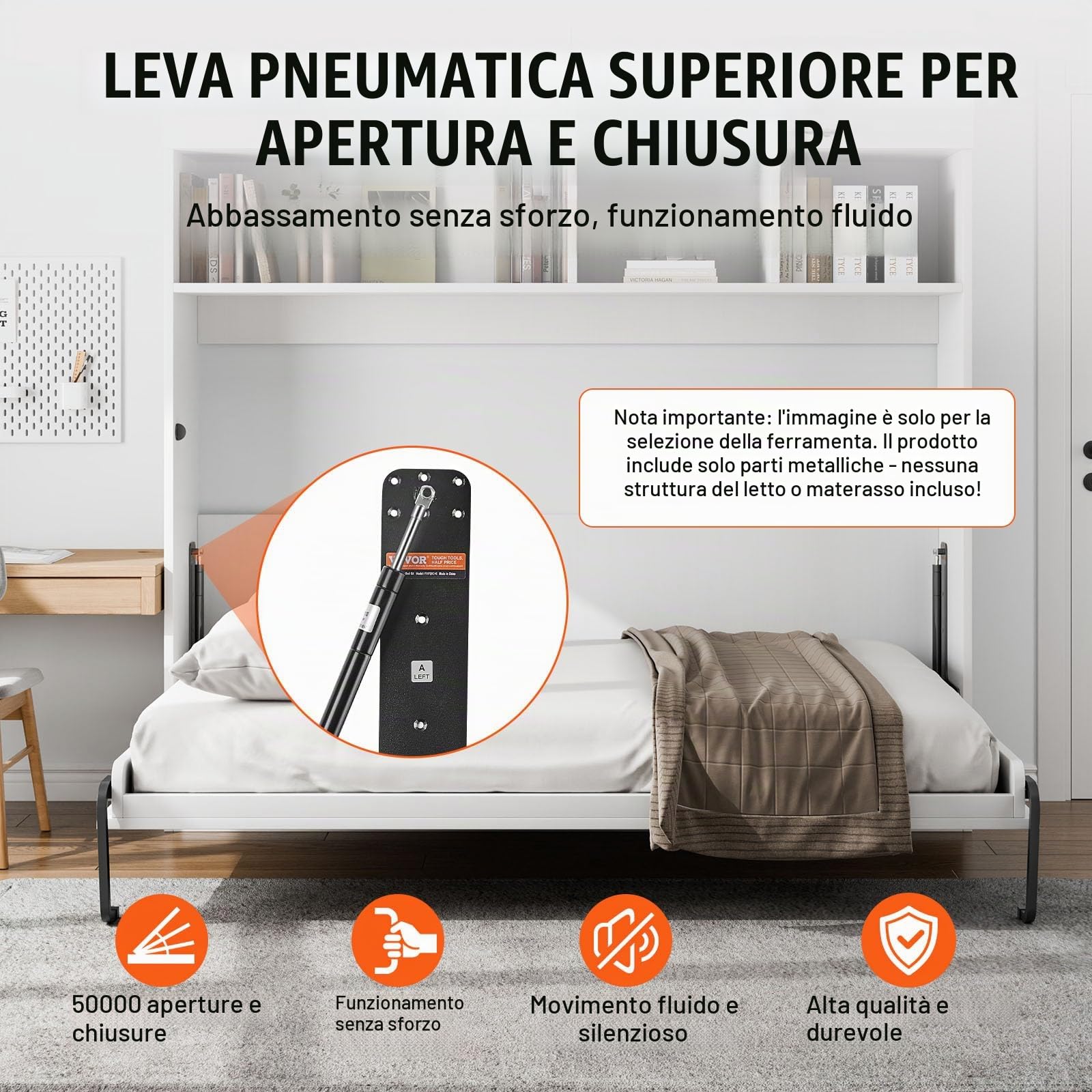 VEVOR Murphy - Kit per letto queen size, leva pneumatica, supporto telaio resistente, armadio pieghevole salvaspazio