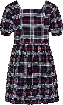 Amazon.com: Tommy Hilfiger Girls' Seersucker Plaid Dress with Bubble  Sleeve, Navy Blazer, 7: Clothing, Shoes & Jewelry