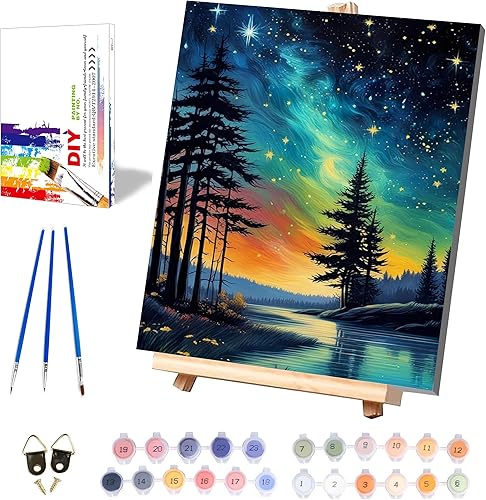 Miniatura 8 de xackcme Pintura de montaña por números para adultos, pintura de paisaje por número sobre lienzo sin marco, pintura al óleo de paisaje lunar para