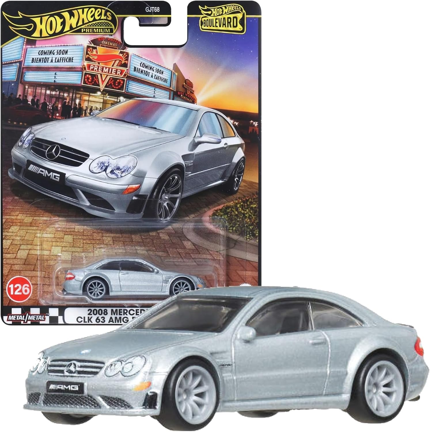 Hot Wheels Boulevard 2008 Mercedes-Benz CLK 63 AMG Black Series Ride On Toy Mini Car Ages 3+ Silver JBL07