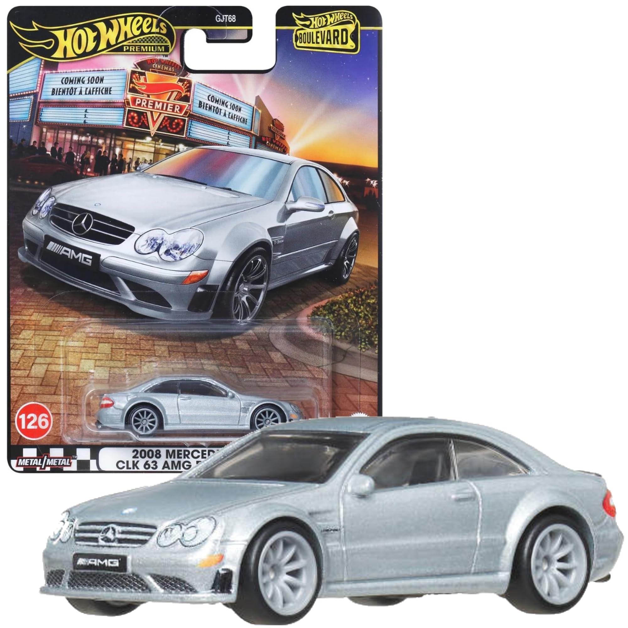 Hot Wheels Boulevard 2008 Mercedes-Benz CLK 63 AMG Black Series Ride On Toy Mini Car Ages 3+ Silver JBL07