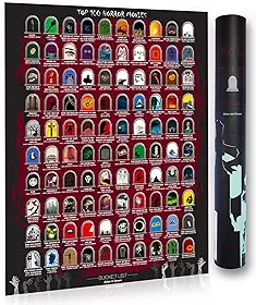 Atlas & Green Pôster dos 100 melhores filmes de terror. Pôster dos 100 melhores filmes de terror Scratch Off com tubo de presente