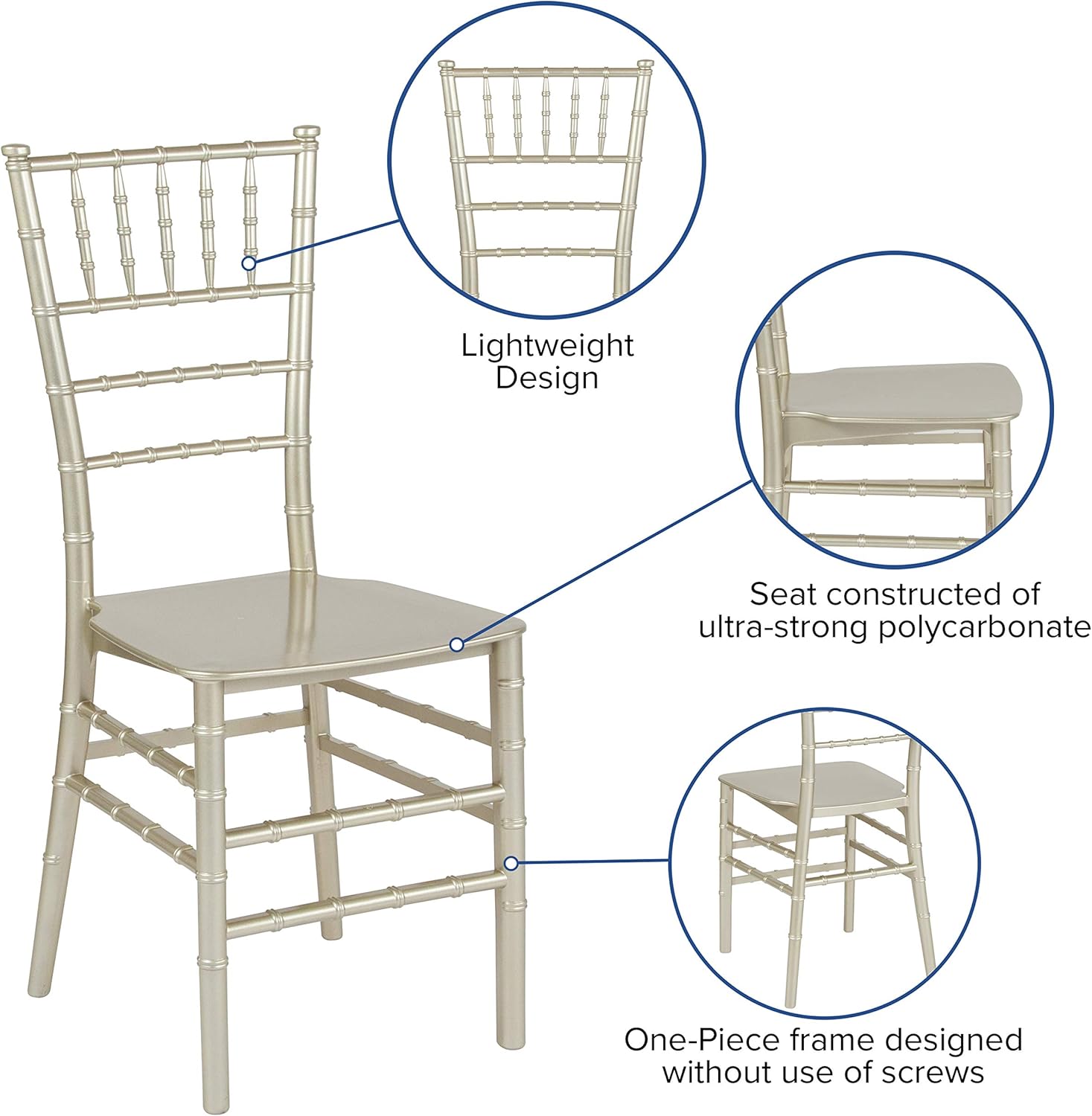 EMMA + OLIVER Champagne Stackable Resin Chiavari Chair