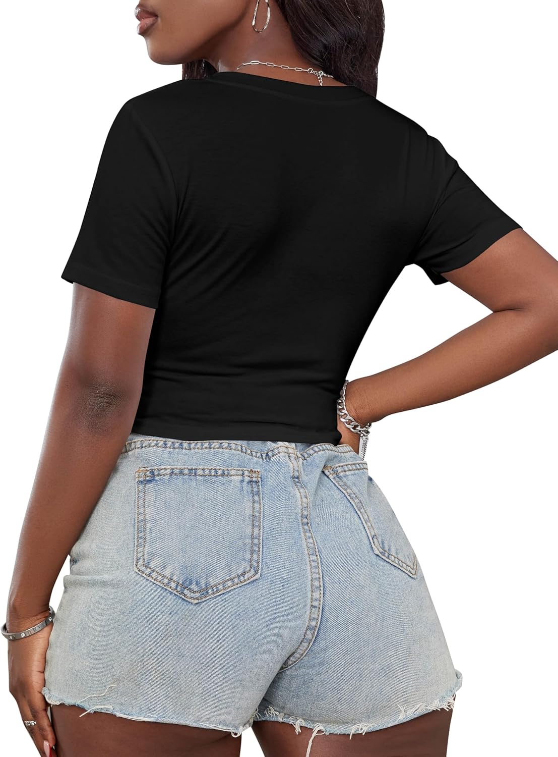 Hilinker Women's Sexy Graphic Crop Tops Short Sleeve V Neck T Shirts Summer Tees - Image 3