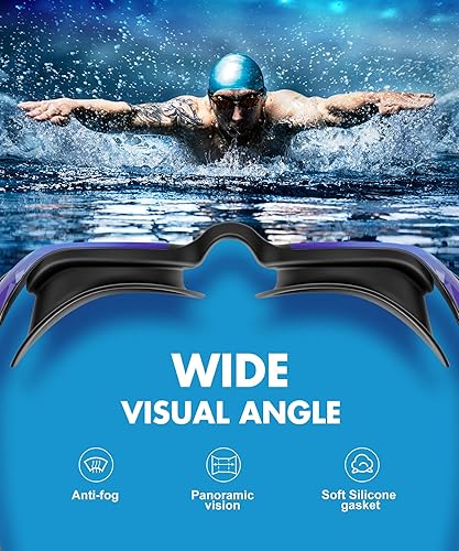Miniatura 5 de NSSIW Gafas de natación para adultos gafas de piscina para hombres y mujeres con protección UV400 antivaho sin fugas, paquete de 3