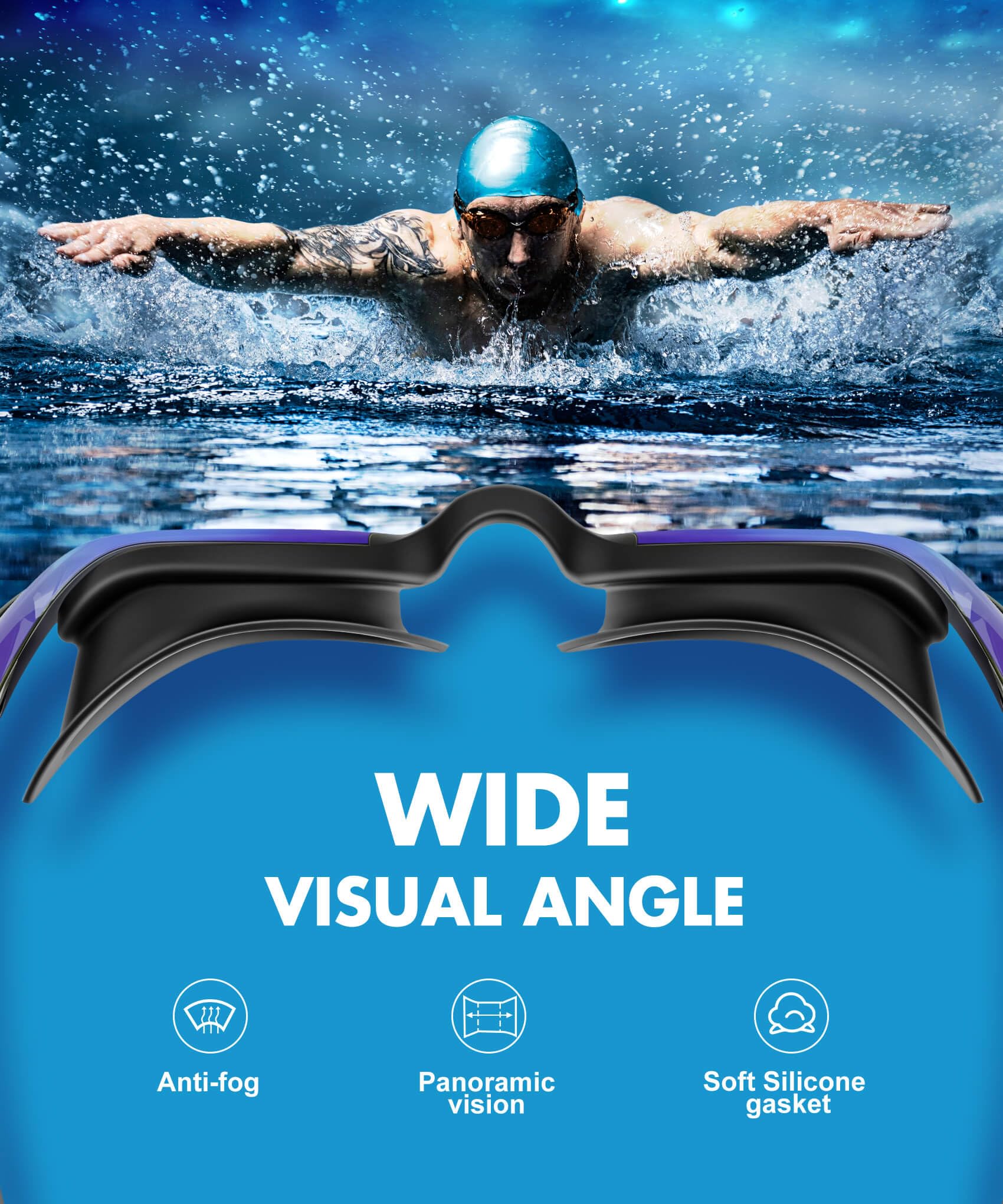 NSSIW Gafas de natación para adultos: antivaho con protección UV400, sin fugas, para hombres y mujeres, paquete de 3