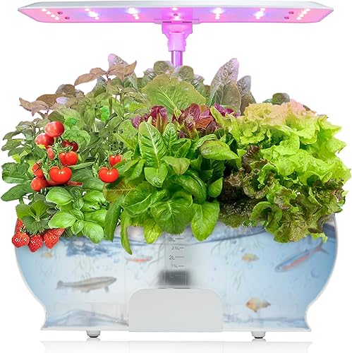 Sistema de cultivo hidropónico, 9 vainas, jardín interior con 100 LED de luz de cultivo y bomba de agua, kit de maceta de jardín para hierbas,