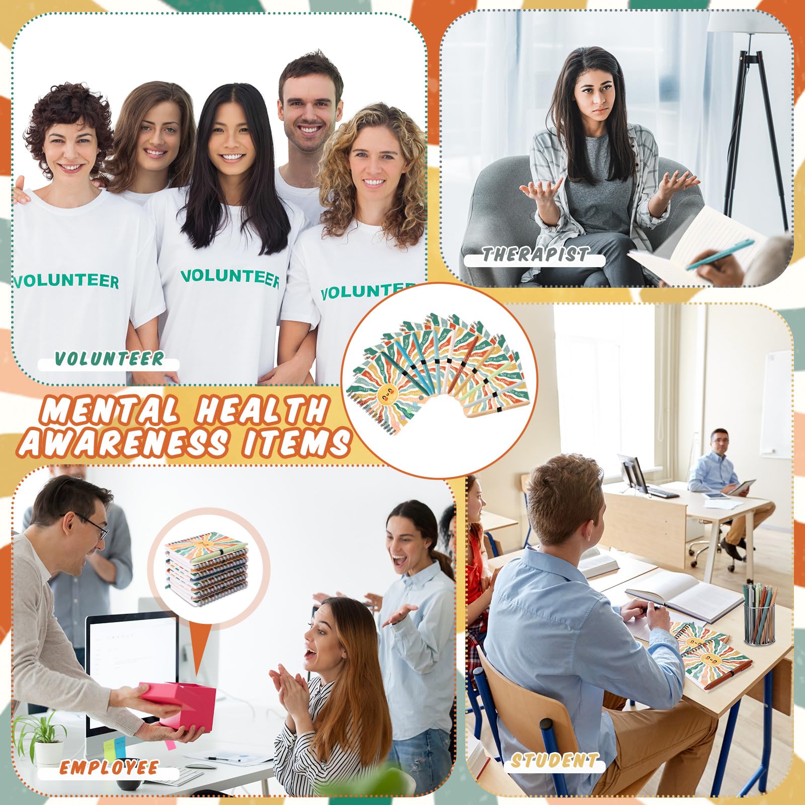 60 regalos de salud mental para mujeres y hombres, incluye 30 diarios de salud mental, 30 bolígrafos inspiradores, cuaderno de cuidado personal con nota adhesiva, rastreador de estado de